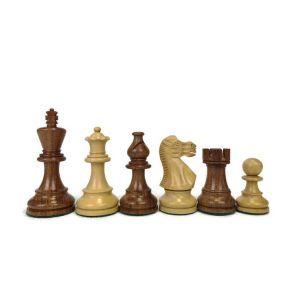 Ekskluzywny zestaw 2: figury szachowe American + szachownica intarsjowana jasna mahoń + kasetka czerwone drewno (S-201)