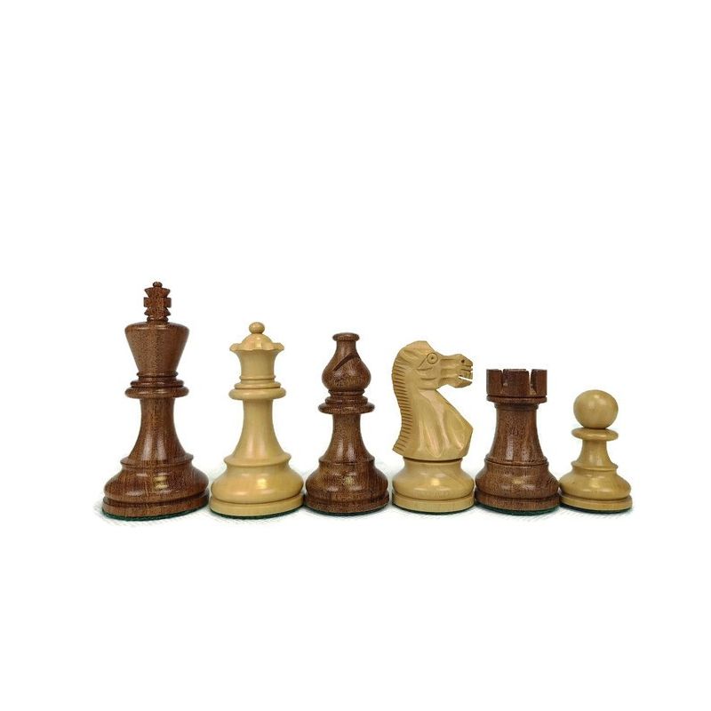 Ekskluzywny zestaw 2: figury szachowe American + szachownica intarsjowana jasna mahoń + kasetka czerwone drewno (S-201)