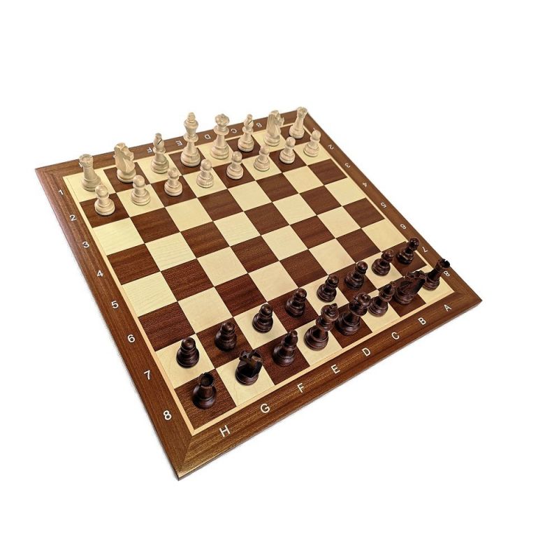 Profesjonalny Zestaw Turniejowy nr 3: szachownica drewniana, intarsjowana nr 6 + figury drewniane Staunton nr 6/II + zegar elekt