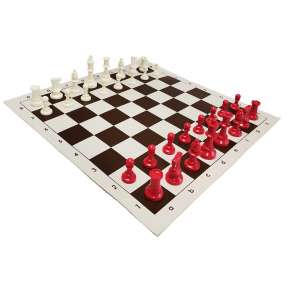 Figury szachowe Staunton nr 6 w worku plastikowe / biało - czerwone (S-50/BC)
