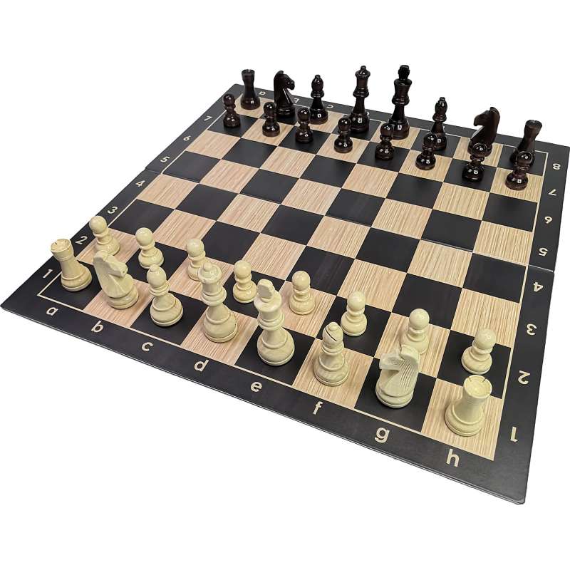 Zestaw: Figury drewniane Staunton nr 6, szachownica z tworzywa nr 6, składana na pół, imitacja drewna (Z-39)