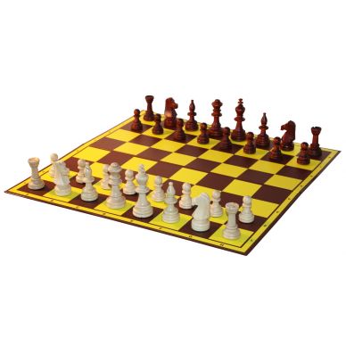 6x Zestaw Klubowy I: Figury drewniane Staunton nr 5 w worku + szachownica tekturowa ( Z-1/6 )