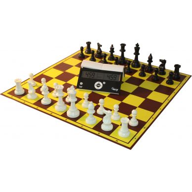 6 x Zestaw Klubowy Profi I: Zegar DGT Easy, szachownica tekturowa, figury plastikowe STAUNTON nr 6 (Z-30)