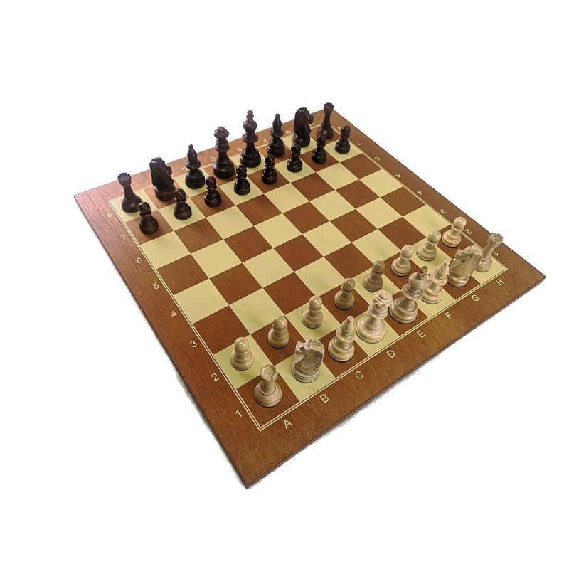 Zestaw: Figury szachowe Staunton nr 5 w kasetce + szachownica drewniana nr 5 - standard turniejowy  (Z-34)