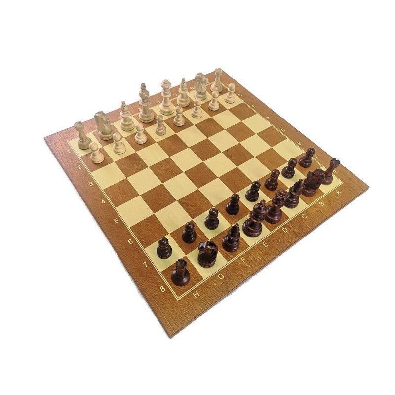 Zestaw: Figury szachowe Staunton nr 5 w kasetce + szachownica drewniana nr 5 - standard turniejowy  (Z-34)
