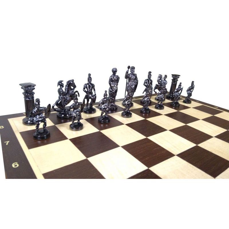 Szachy rzymskie srebrne na szachownicy WENGE (S-179)